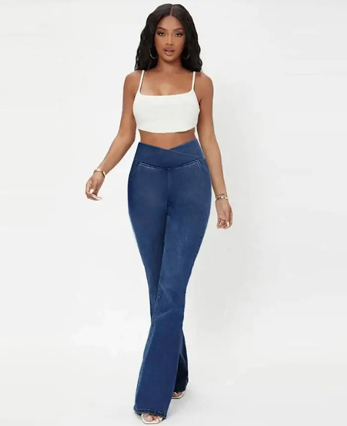 (Compre 01 LEVE 02 UNIDADES) Calça Jeans Diva™ com Cintura Alta Cruzada / A Mais Soltinha e Fresca do Mercado - Último dia de Promoção