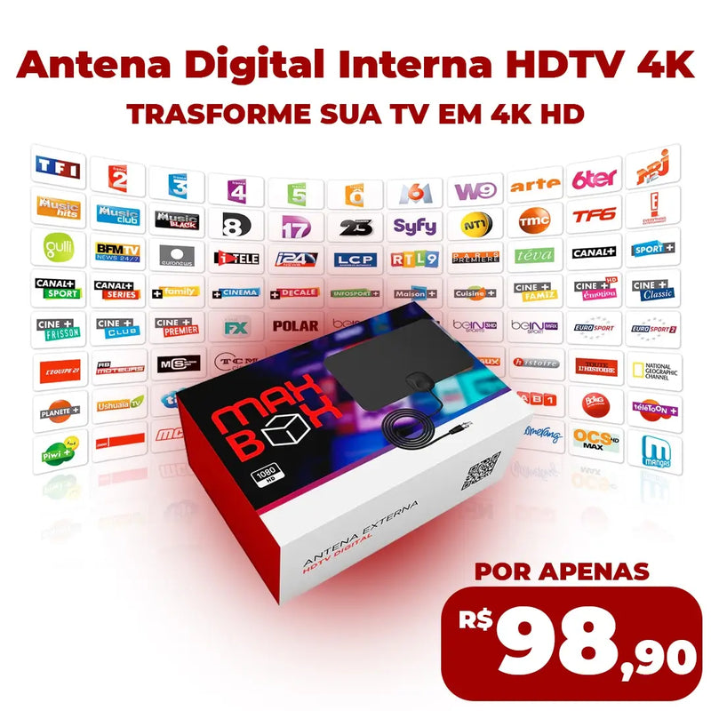 Antena Digital Interna HDTV 4K - (Sem Custos Mensais de TV) - FRETE GRÁTIS + ENVIO IMEDIATO